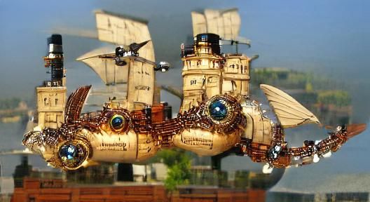 Flying steampunk ship