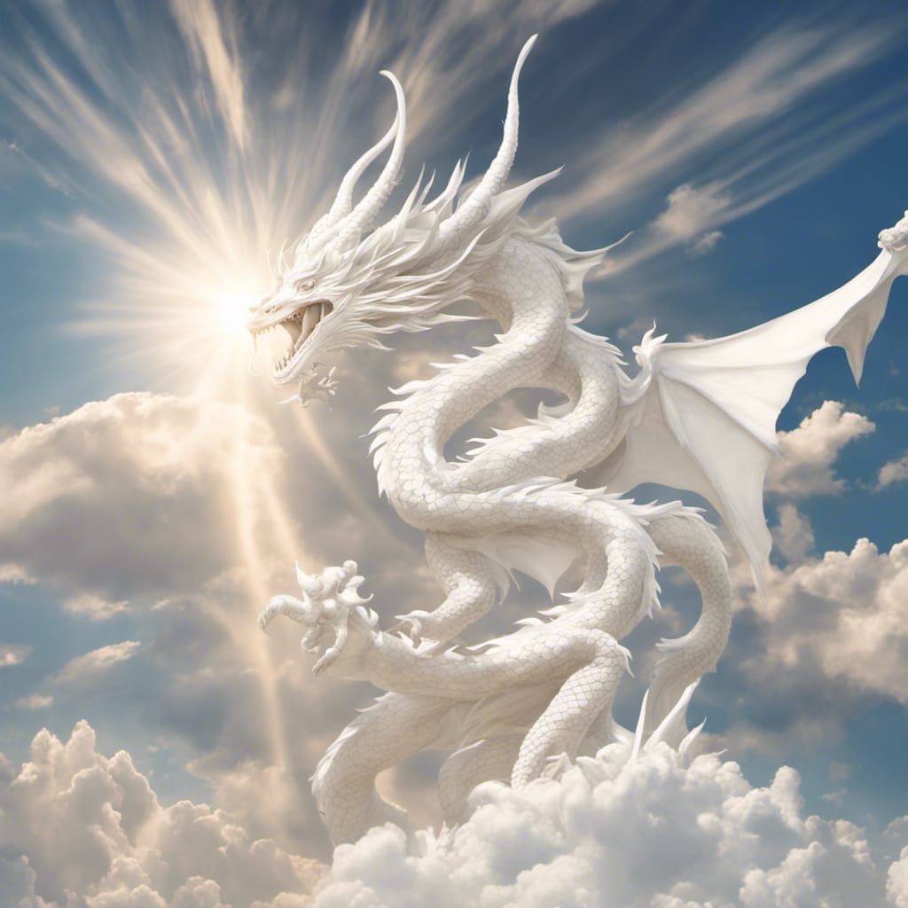 King White heavenly dragon in the bright full sky - AI Generated ...