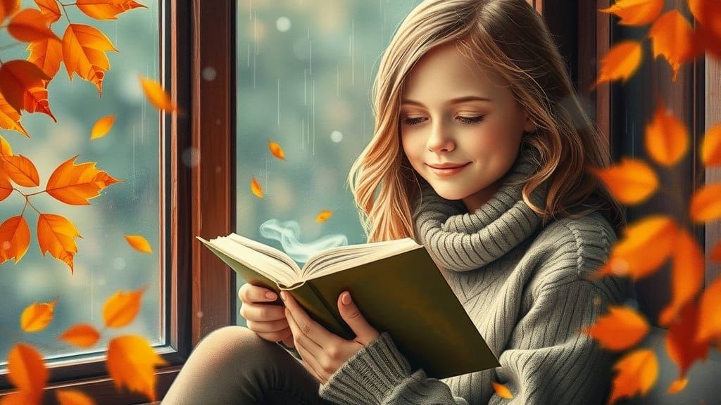 A digital collage made of autumn leaves of a beautiful girl ...