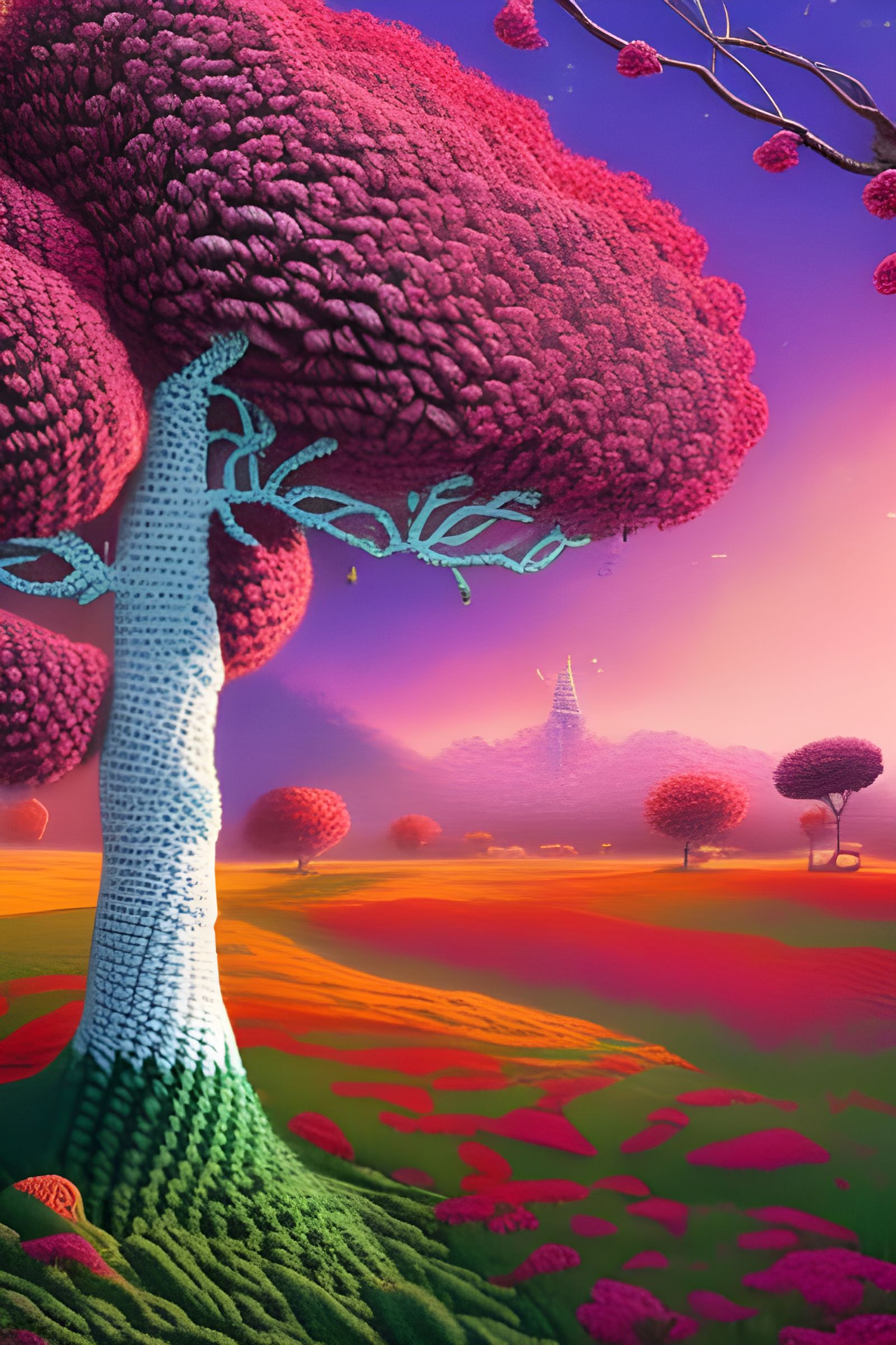 Crochet Tree and Knitted Flowers - Surreal Garden AI Art 05 @Society6 ...