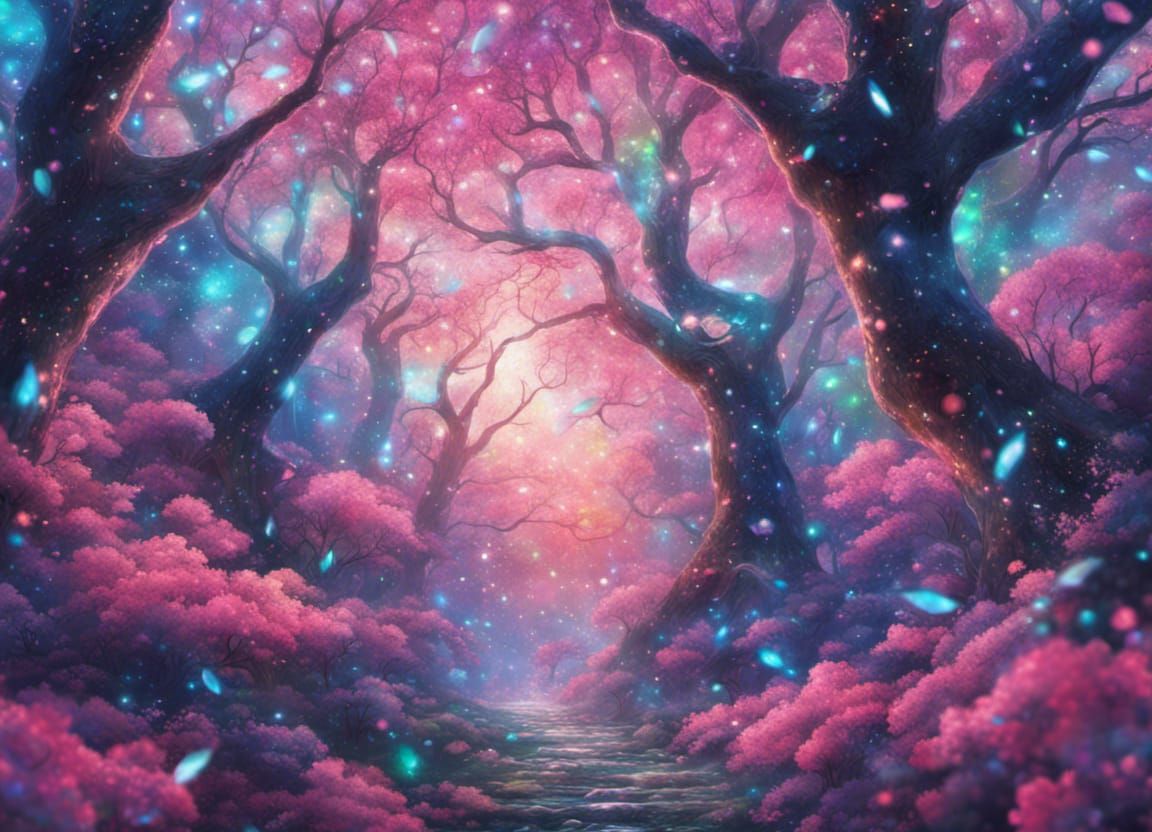 Cherry blossom forest, glitter, bokeh, sparkle, shimmer, hol...