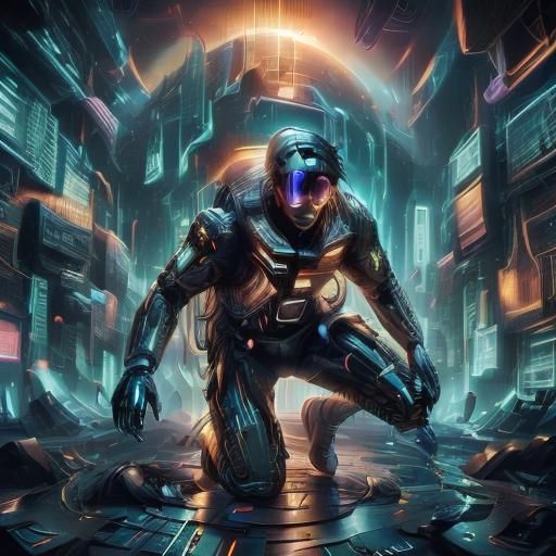 <lora:Insane light effects:1.0> <lora:Suno:1.0> <lora:Murraypunk SD15:1.0> A man falling into the 4th dimension, with a city on the bottom a...