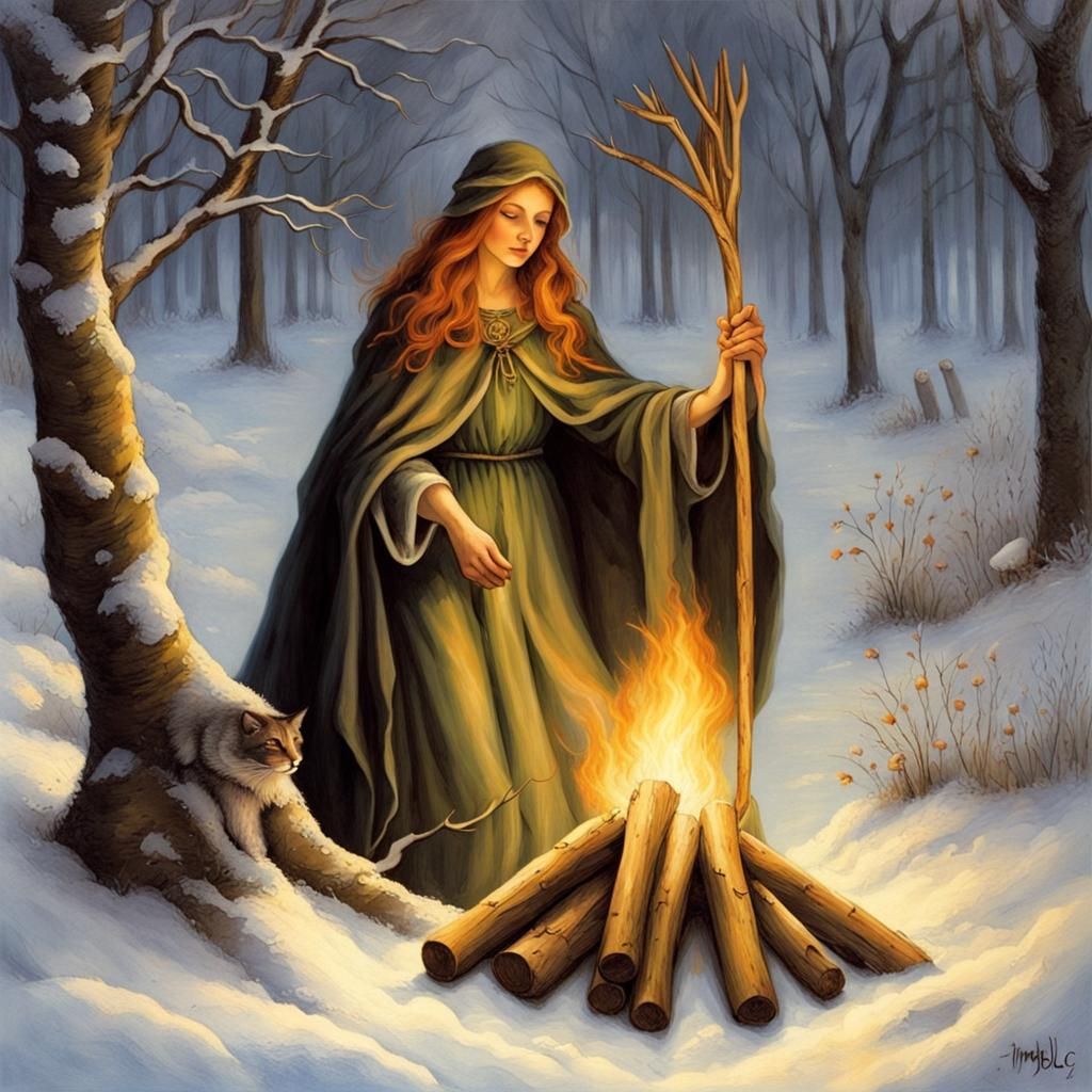 the winter queen collects firewood