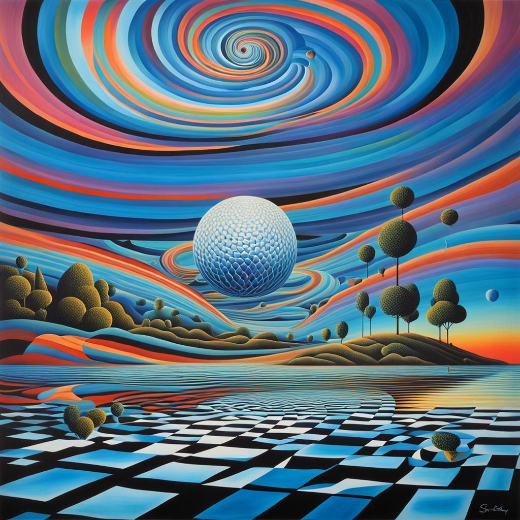 Eclectic surrealist fusion of op art dreamscape fantasy, Stanford ...