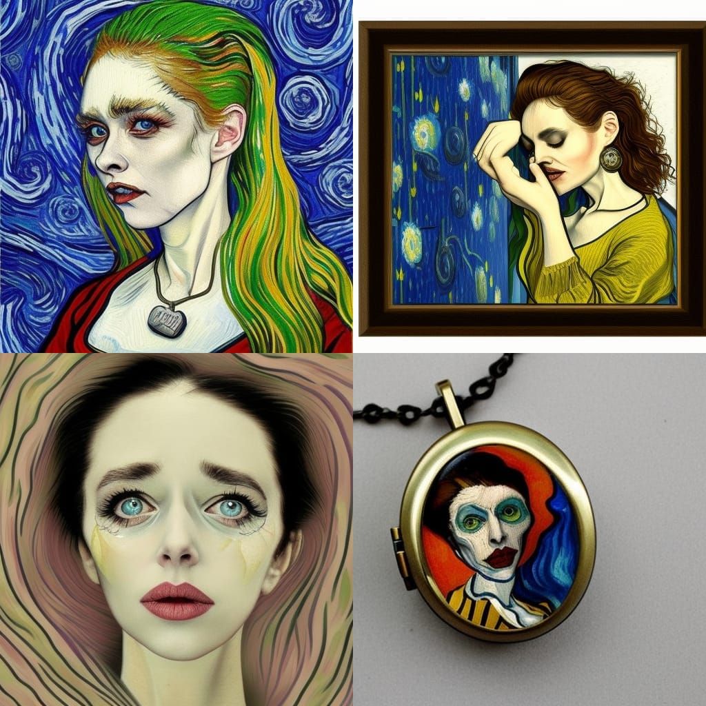 Sad crying beautiful woman hyper realistic holding a locket ...