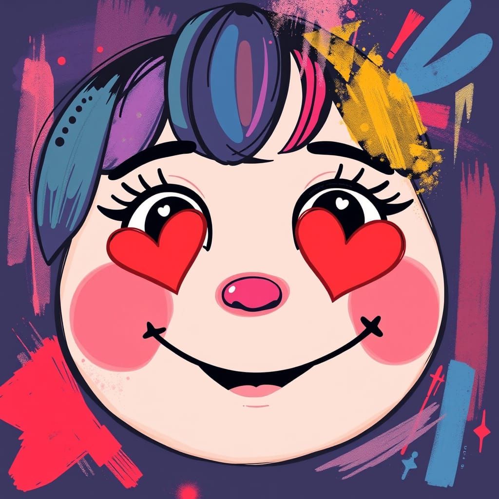 Whimsical Face with Heart Eyes in Vibrant Digital Art