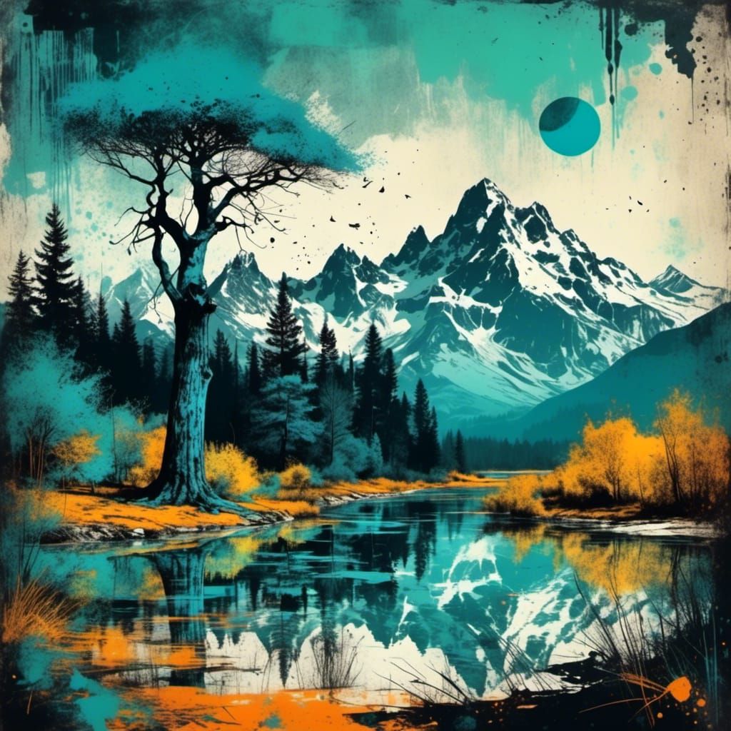  <lora:Pop Art Grunge:1.0> Between worlds, the story unfolds