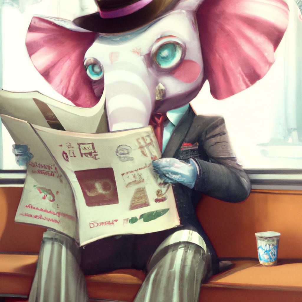 anthropomorphic elephant  wearing a monocle and top hat look...