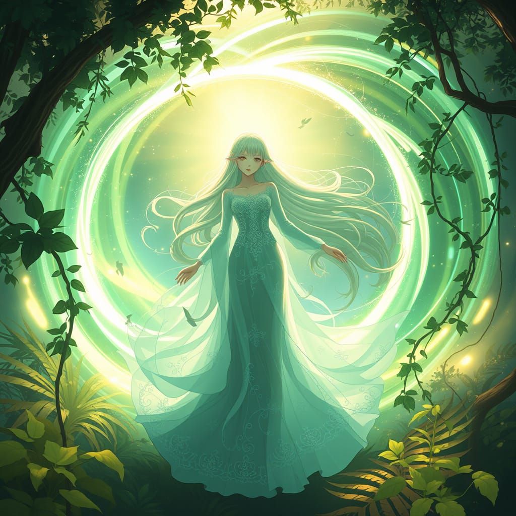 Ethereal Goddess Emerges from Dream Portal in Vibrant Green ...