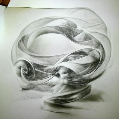 Modern pencil sketch on white paper, swirling phantom