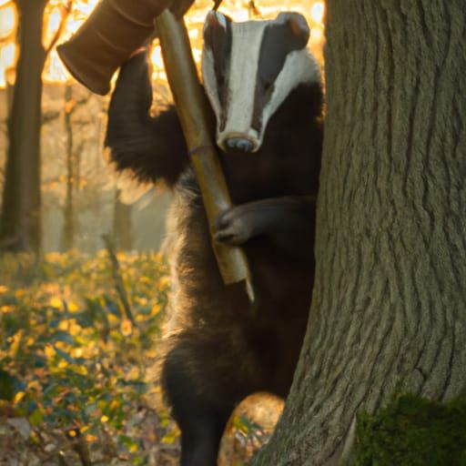 Aanthropormorphic badger in a forest