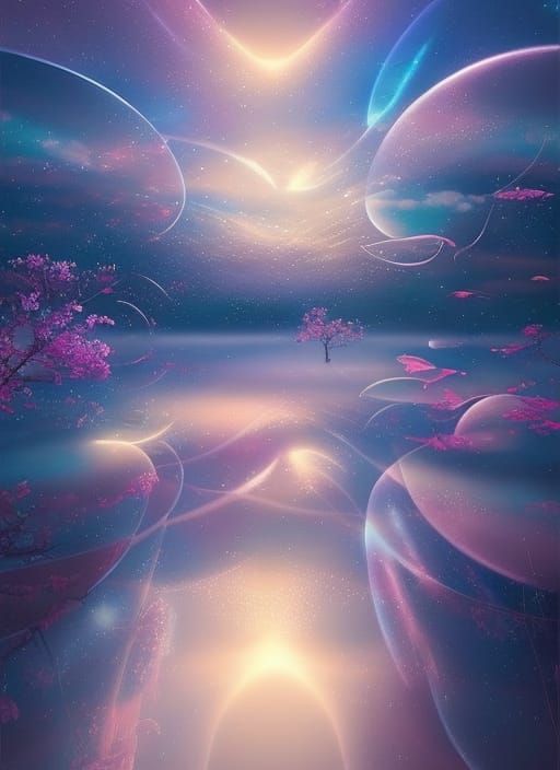 Astral Zen Garden with Cherry Blossoms in Space