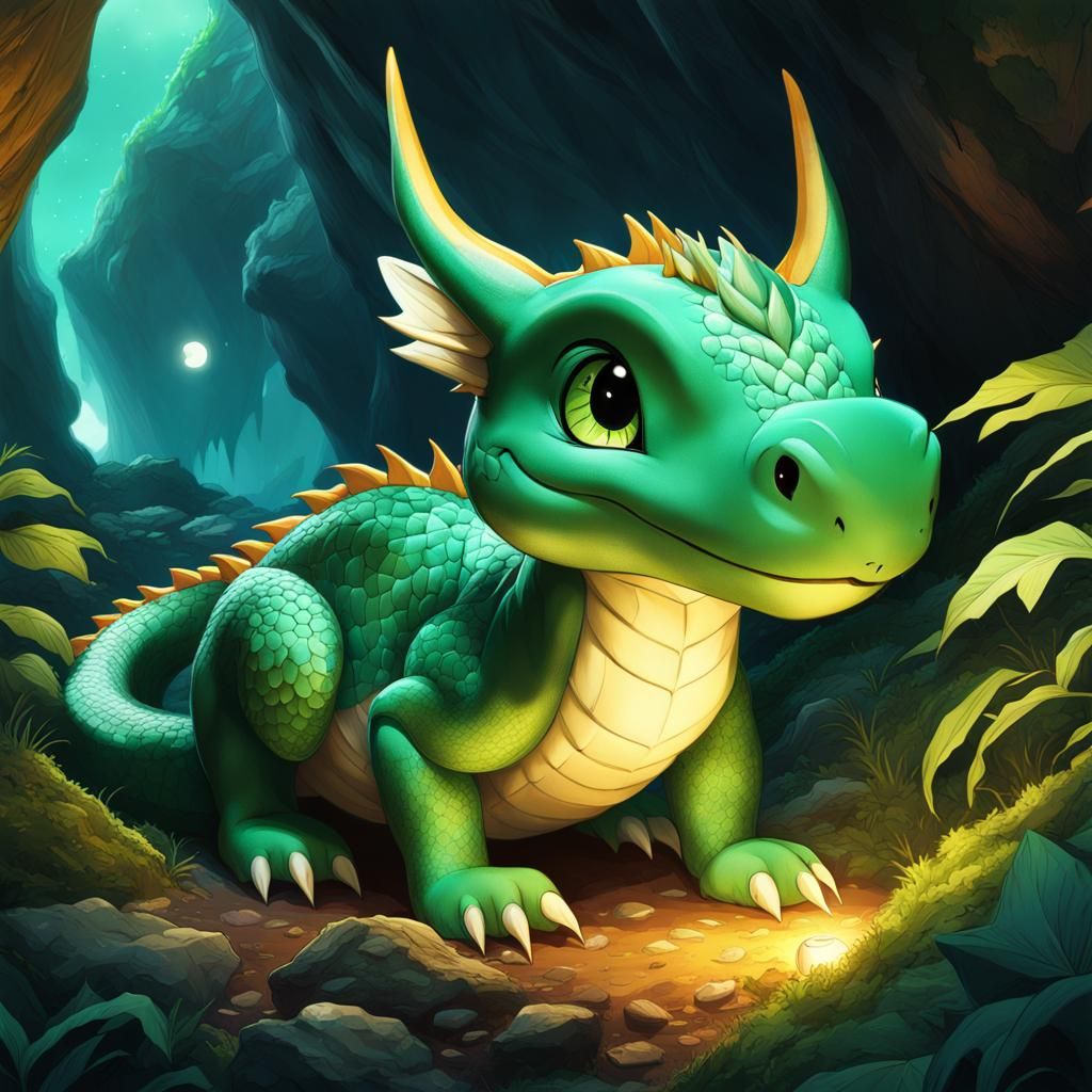 A Chibi Baby Green Dragon... - AI Generated Artwork - NightCafe Creator