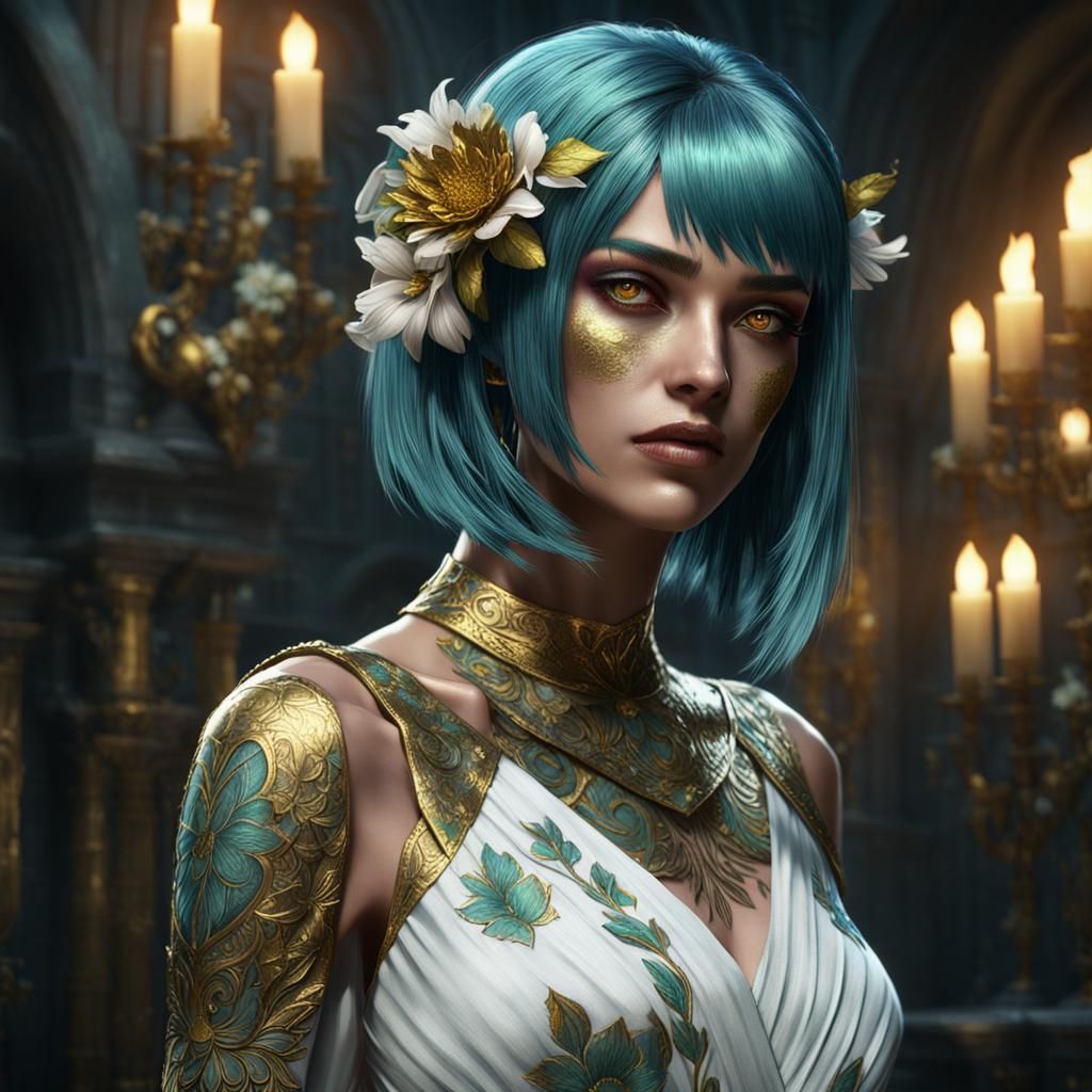 A beautiful teenage girl named Lilith with greenish blue str...