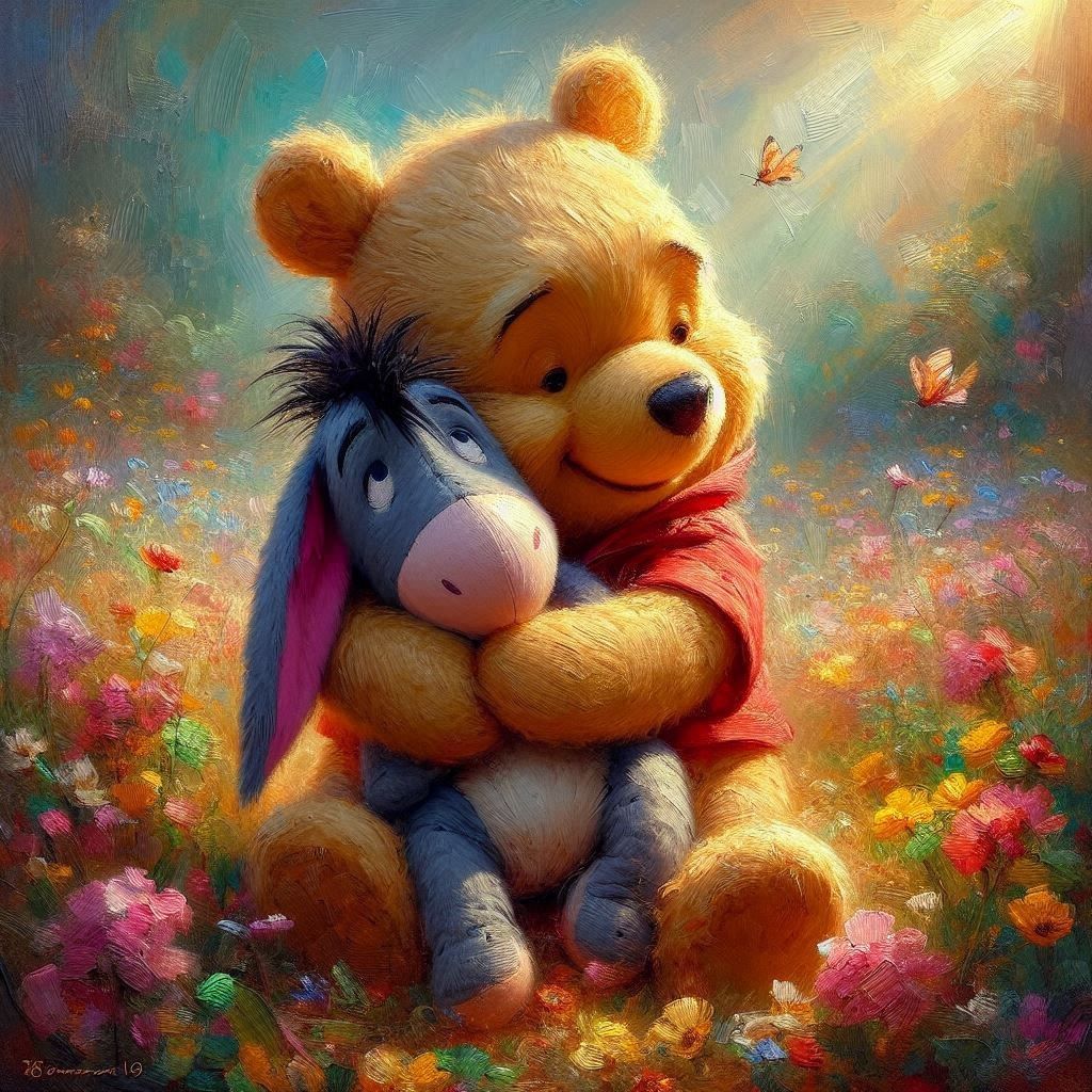 winnie the pooh hugging eeyore