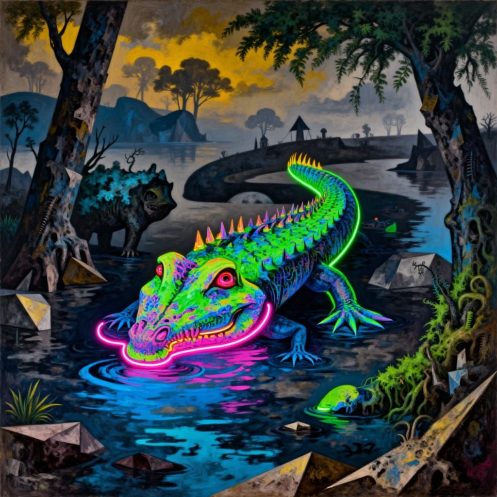 Gator swimming in electric water