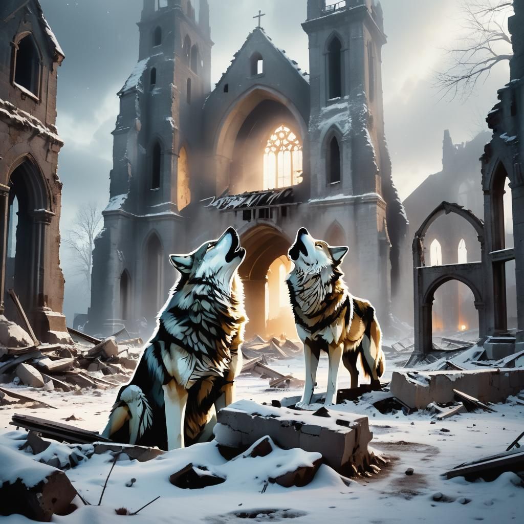 Surreal Snowy Ruins in Monochromatic Dystopia