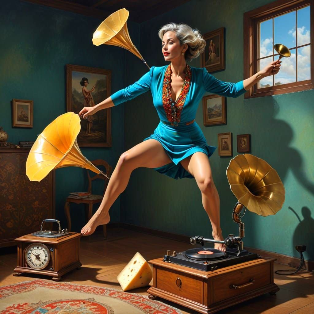 Dynamic Portrait of a Charismatic Woman in Surreal Scene