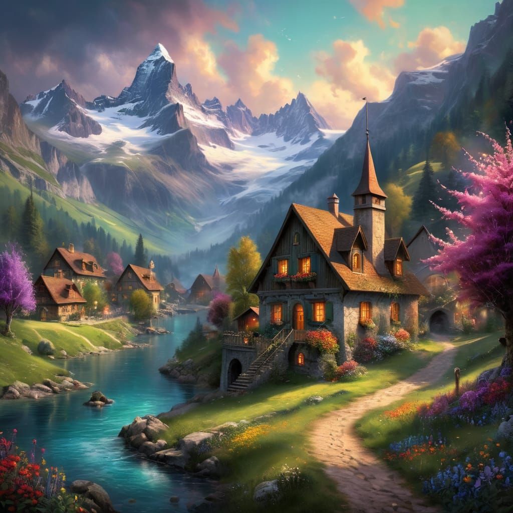 Small town in Swiss Alps