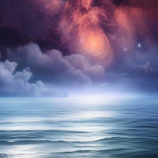 Night Sky Filled With Stars Over The Ocean Waves - Ai Generated Artwork 