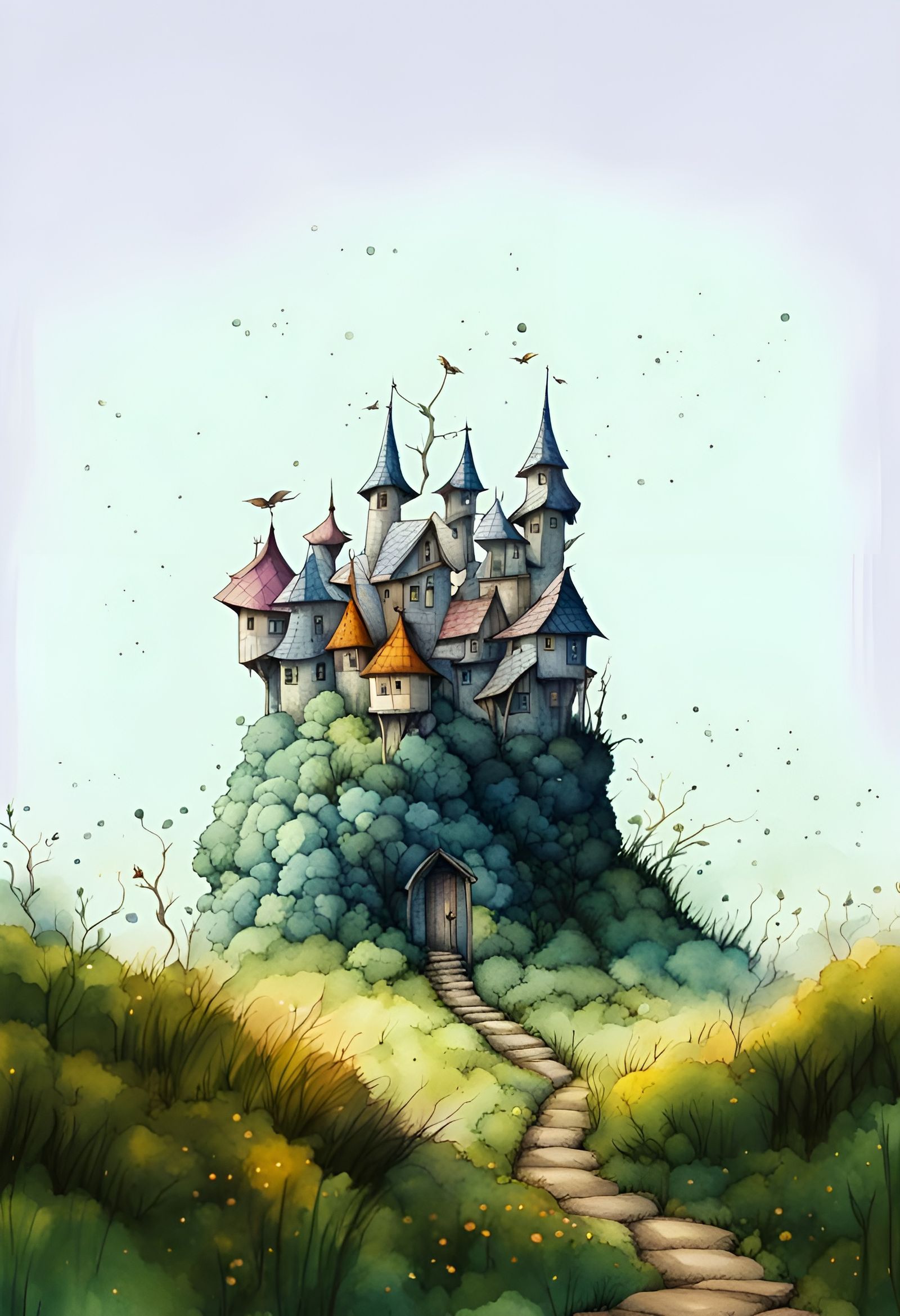 Beautiful Whimsical fairy fantasy village, countryside backg...