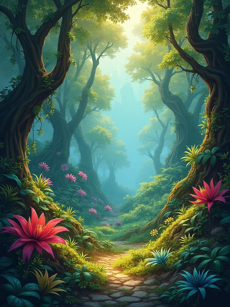 Vibrant Forest Scene in Expressive Digital Art Style