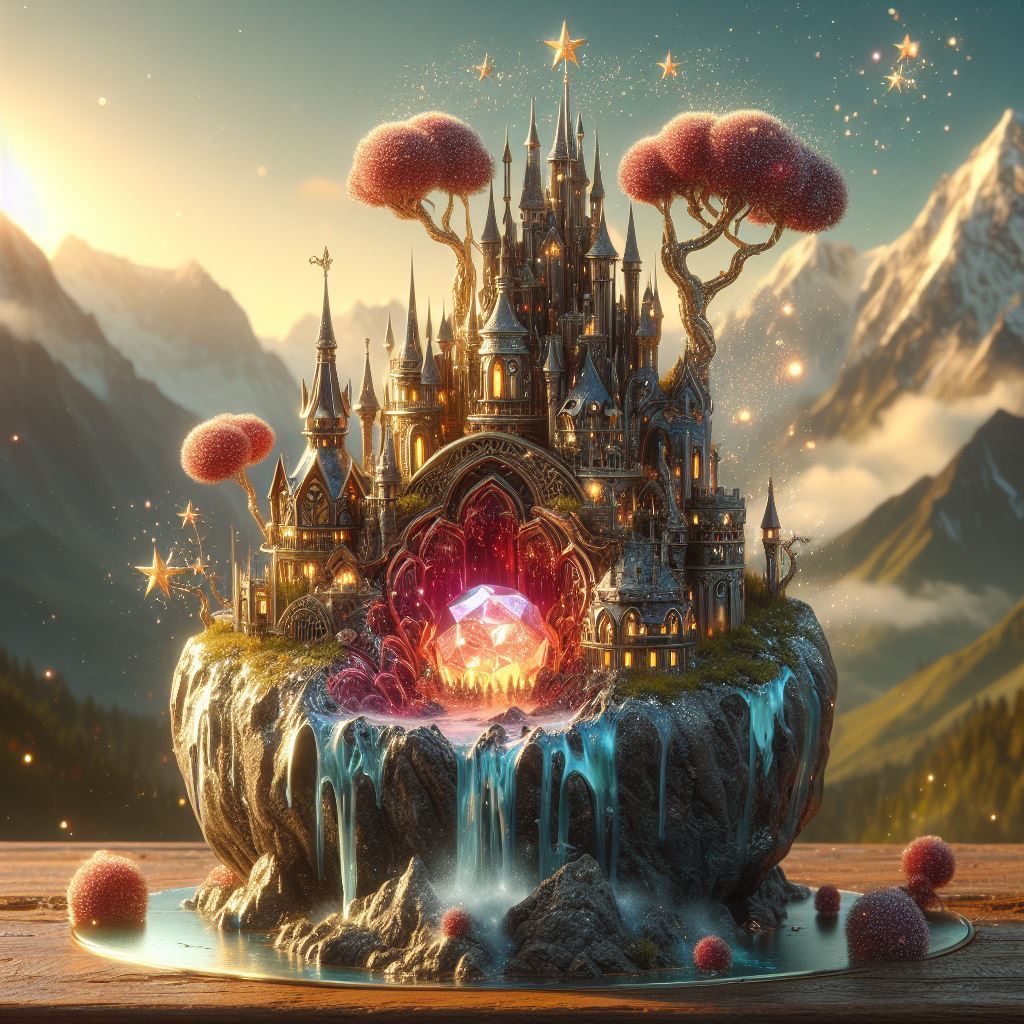 Gemstone heart bonsai moon castle