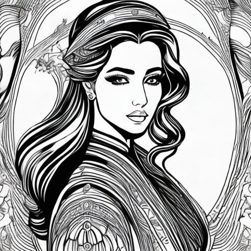 <lora:Coloring-Page sd15:1.0> Woman, coloring book art, clean outlines, white background 