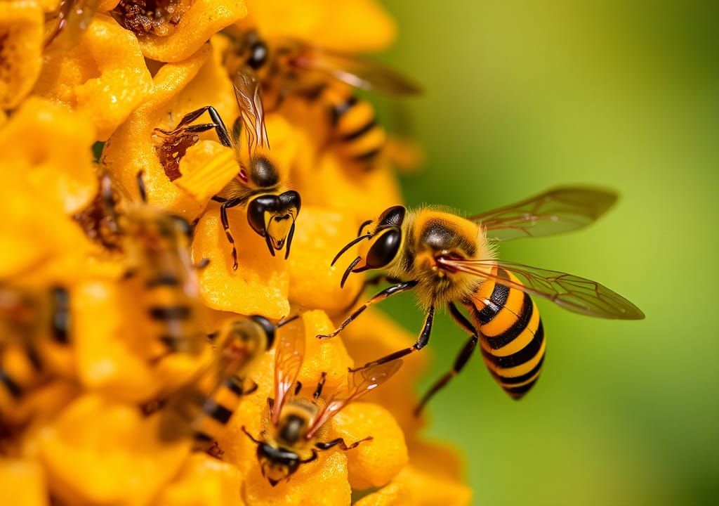 Many Bee fighting wasp