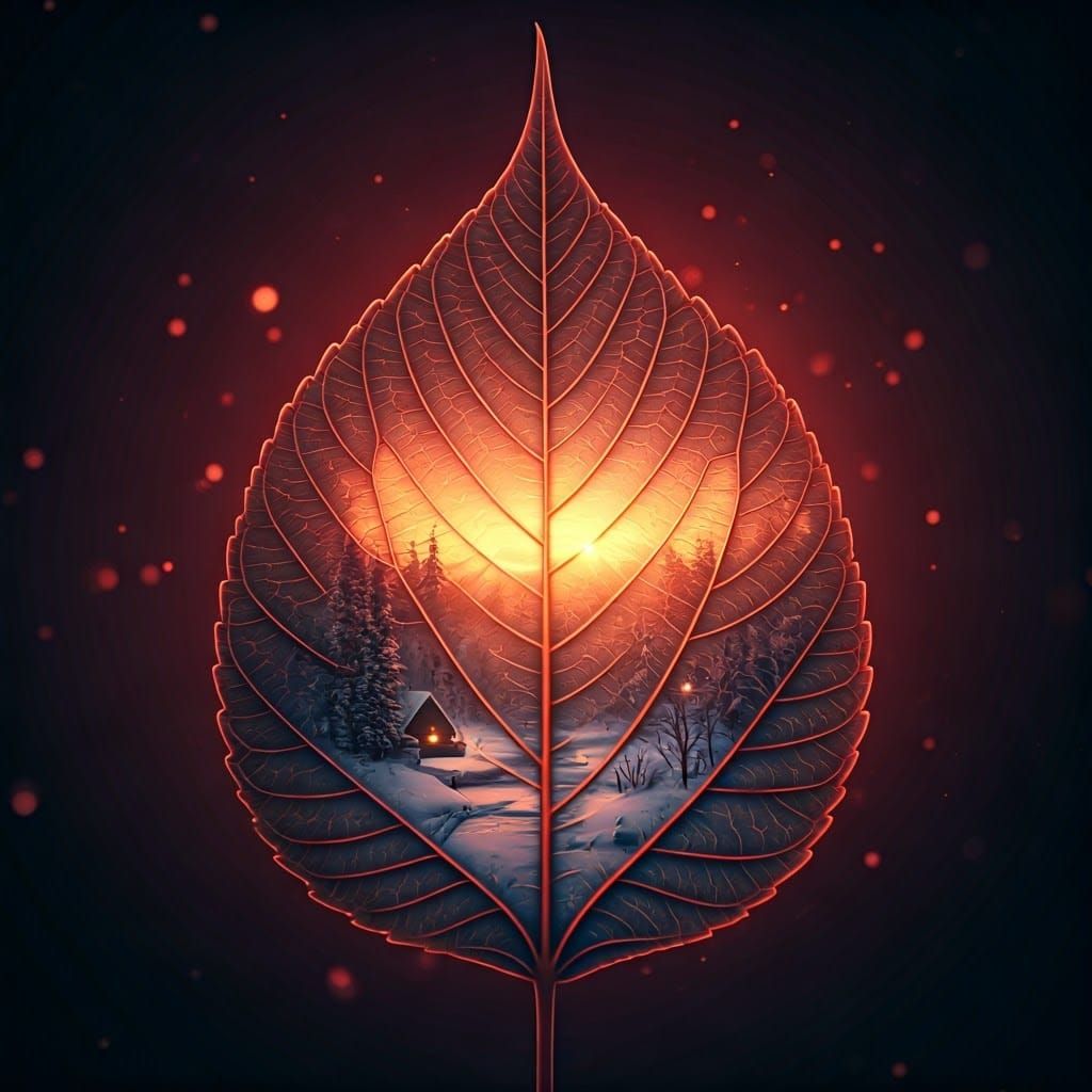 A breathtaking red sunset wonderland winterland dreamscape intricately displayed inside a delicate Pipal ...  by @HarrietM