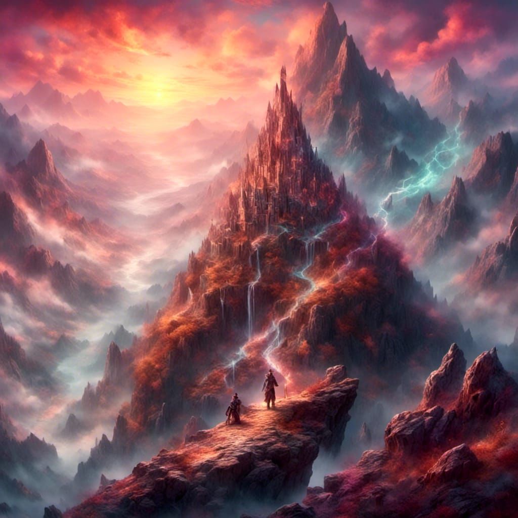 Warrior with Sword on Mountain Peak