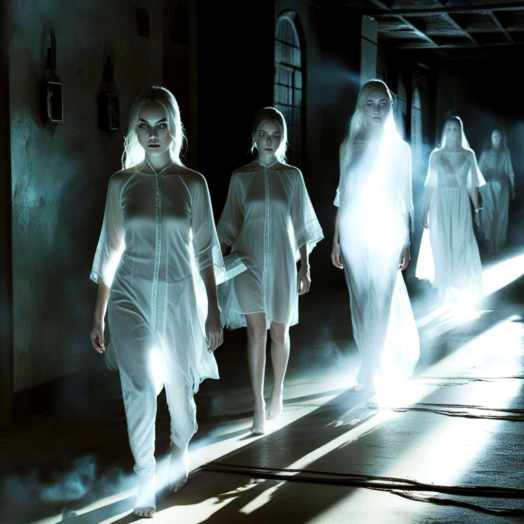 Ethereal Lady with Visions in Surreal Moonlight