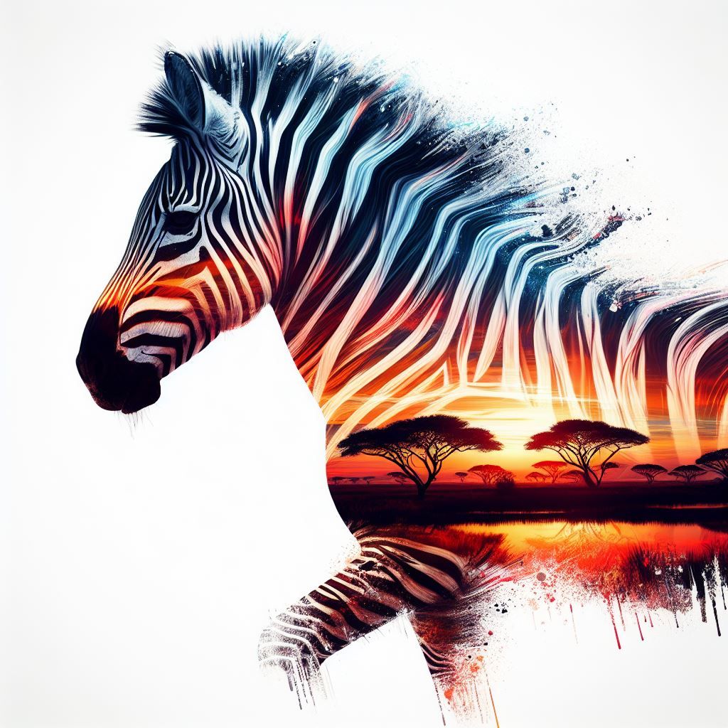 Double exposure zebra/savannah
