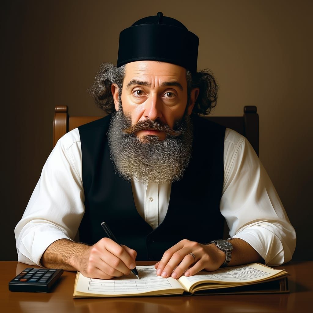 Orthodox Jewish Man Calculating Finances