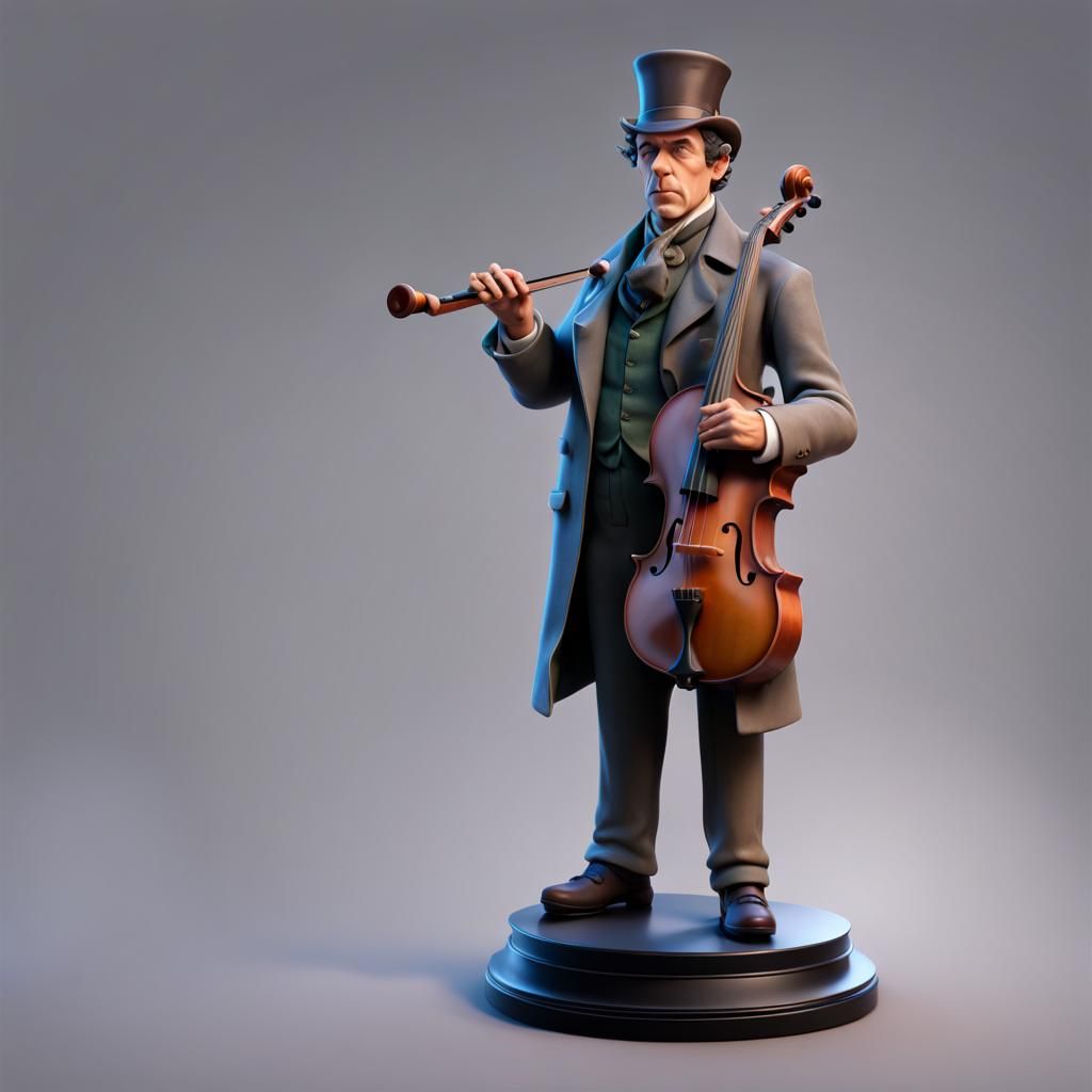 Bust of Sherlock Holmes With violin and pipe in 3/4 view. RPG character  miniature for board game - AI Generated Artwork - NightCafe Creator