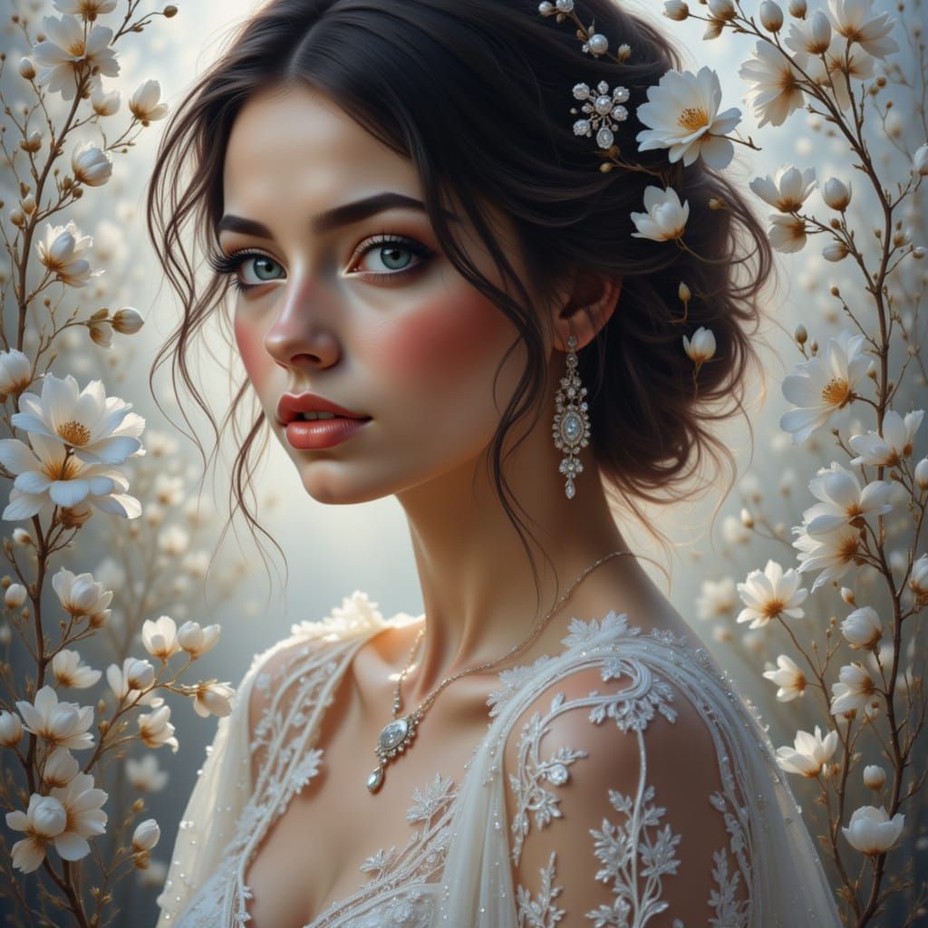 Ethereal Woman in Infinite Light with Crystal Gratitude Pane...