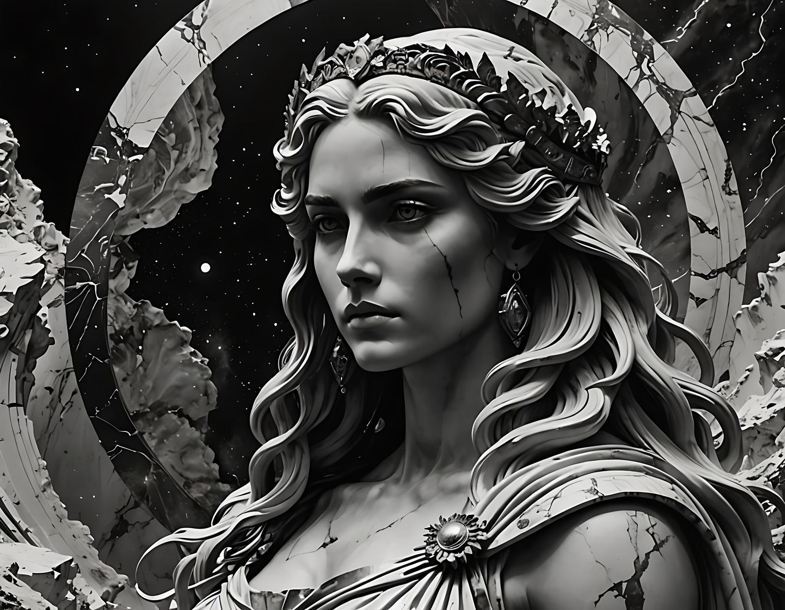(((dark comic))), Black and white, (((Leto))), Greek goddess...