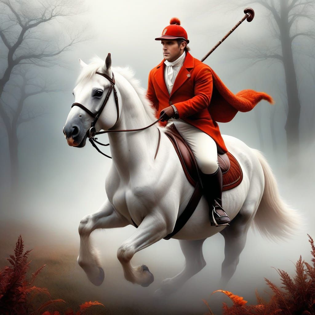 A man is holding a polo stick chasing a lost ball