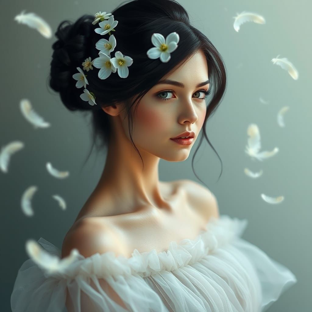 A beautiful masterpiece of a gorgeous black haired  woman  w...