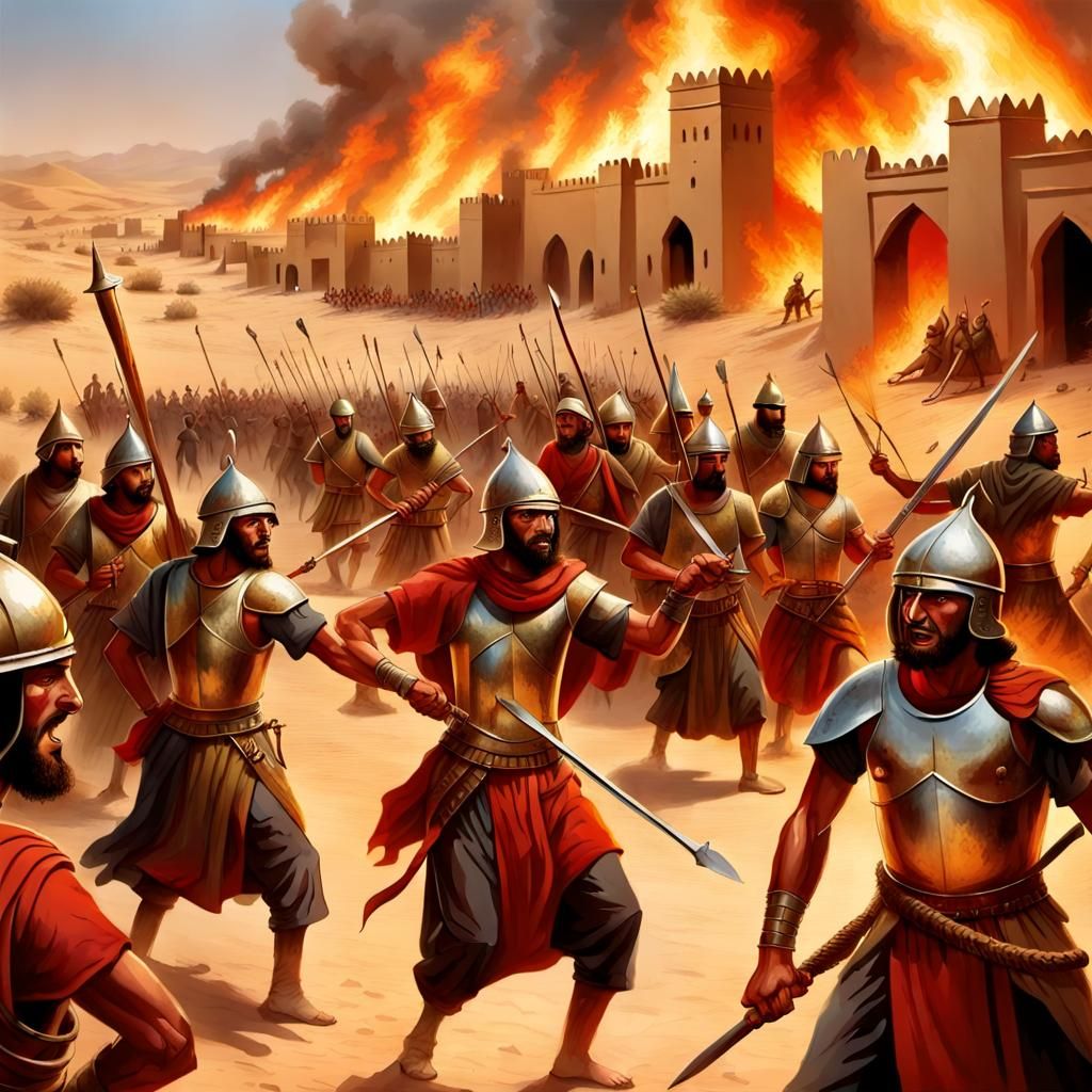 3000 years ago middle east bronze age army fighting with clu...