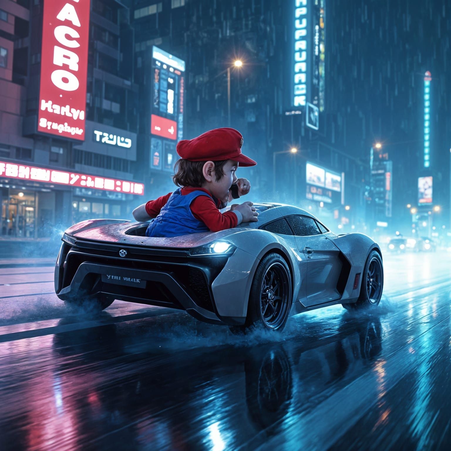 Mario Drives Tesla Cybertruck