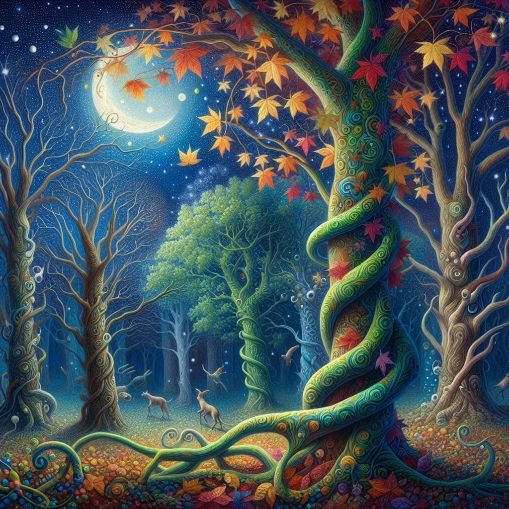 Poème de Paul Eluard Les feuilles de couleur dans les arbres nocturnes Et la liane verte et bleue qui joint le ciel aux ...