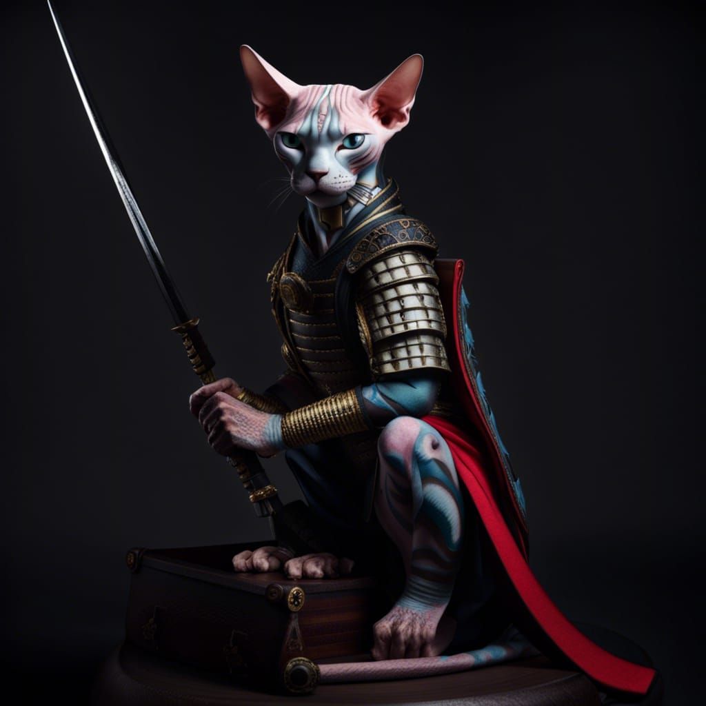 Sphynx cat ronin japanesse warrior