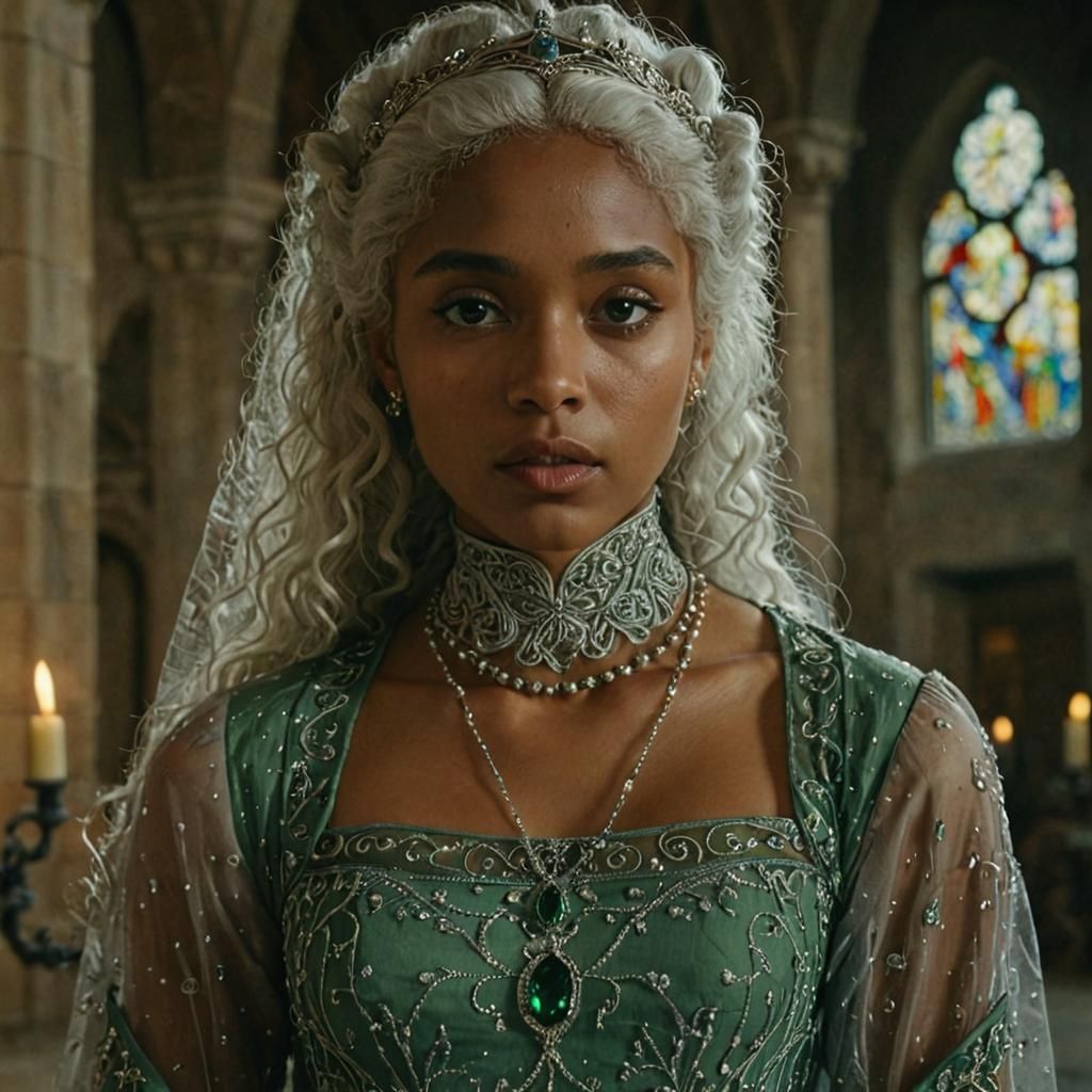 Medieval Lady in Luxurious Hall, Cinematic Realism