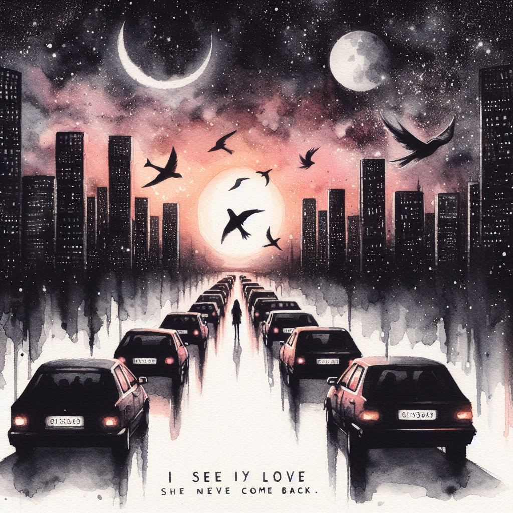 I see a line of cars and they are all painted black