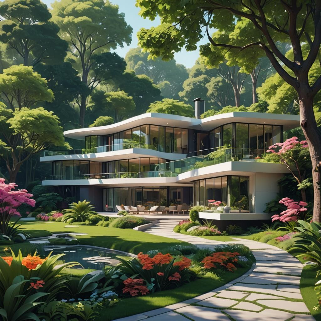 Luxurious Modern Villa in Vibrant Cinematic Style