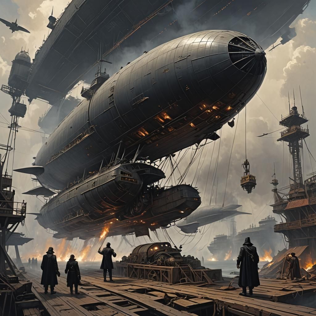 Melkor repairing a Zeppelin sinister by Greg Rutkowski