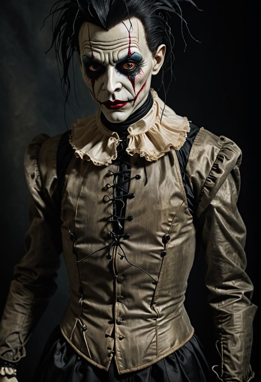 evil possessed male marionette jester doll with a beautiful ...