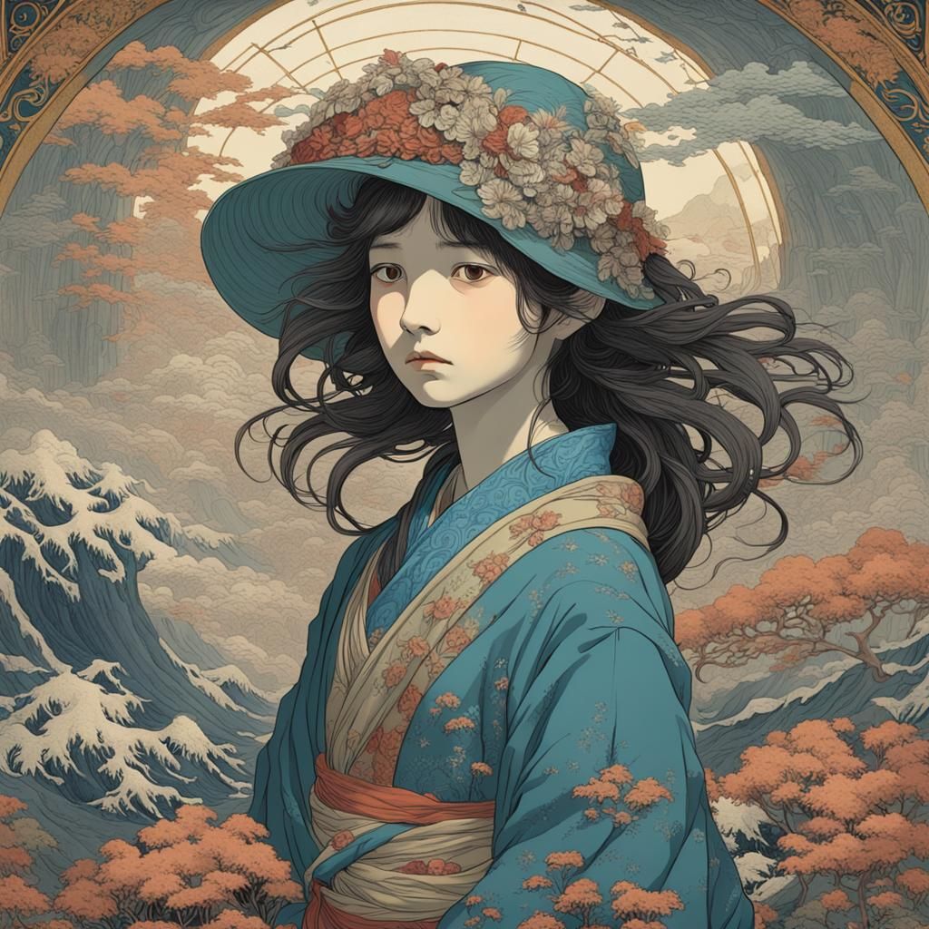 girl 16k resolution, blending the masterful strokes of Gusta...