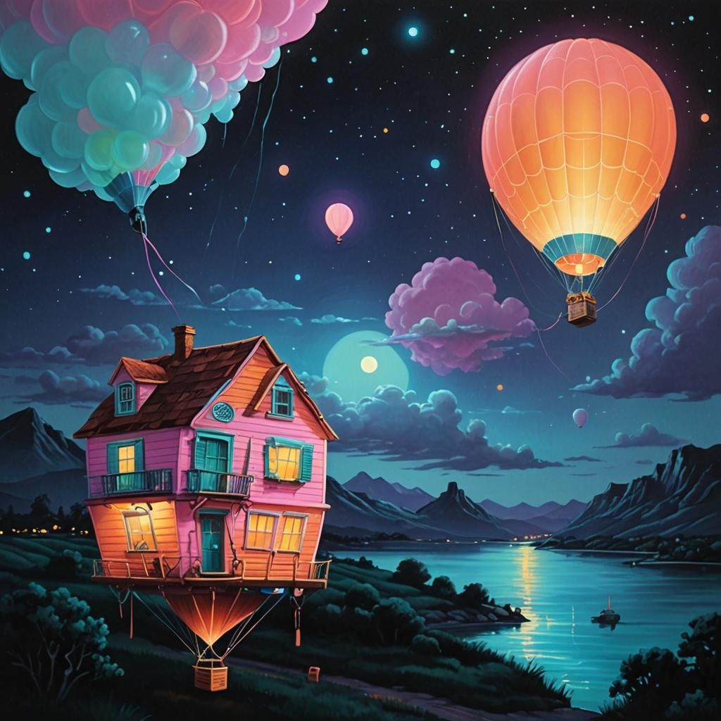 Clean Oil painted airbrush style, isolated Airballon by Nigh...
